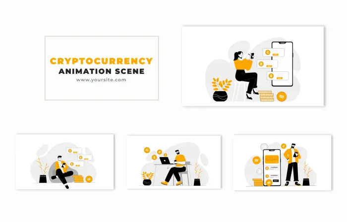Vector Cartoon Cryptocurrency Investment Animation Scene